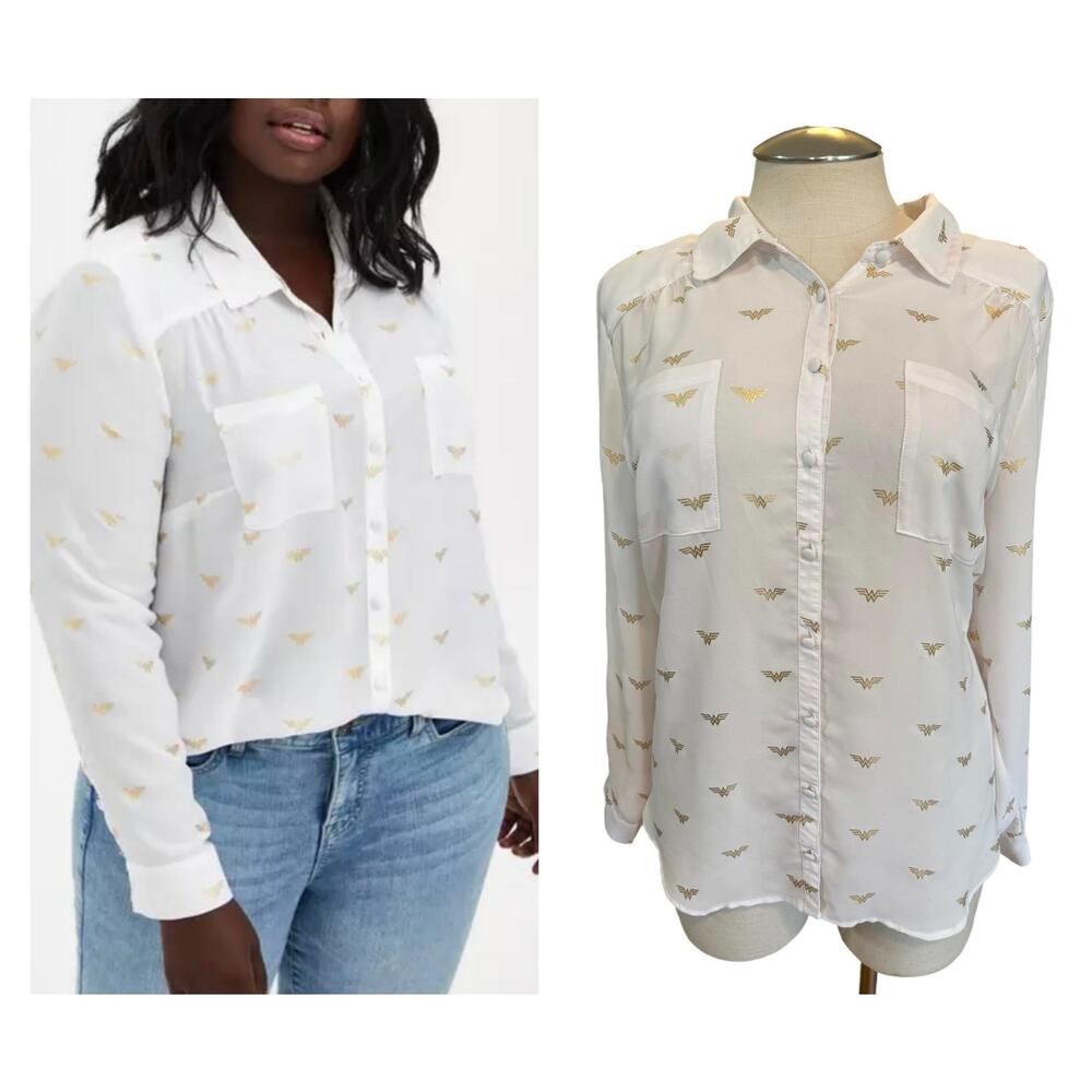 Torrid 3 (3X 22/24) Wonder Woman Madison Georgette Button Front Top Blouse Shirt